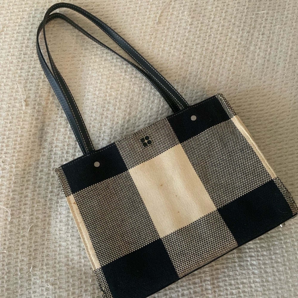 Vintage 90s Kate Spade NY Black White Checkered Shoulder Tote Bag Purse